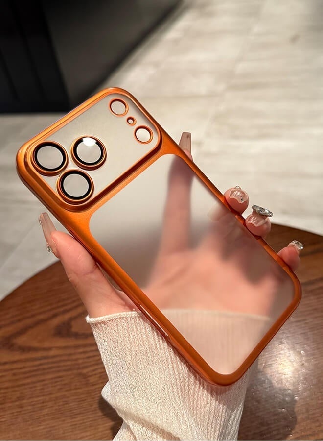 جراب iPhone 17 Pro Max، مصنوع من بلاستيك PC مطلي كهربائياً بلمسة نهائية غير لامعة، مقاوم للصدمات وحماية كاملة لعدسة الكاميرا، فائق النحافة، بلون برتقالي كوني. - Image 1